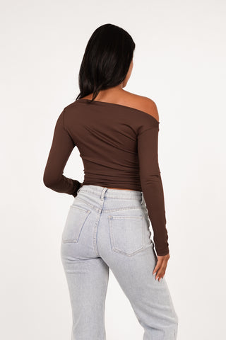 Stretch top met lange mouw bruin - Carry