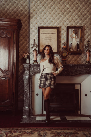 Wool skort checked beige/black - Sjors