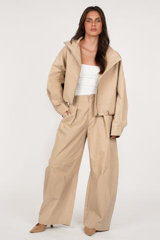 Barrel broek katoen camel - Lara