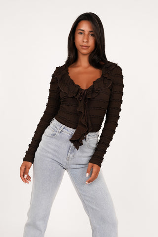 Bodysuit met ruffles bruin - Grace