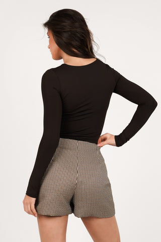 Crop top met v hals bruin - Berit