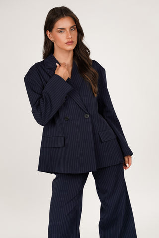 Oversized blazer met krijtstreep navy - Vive