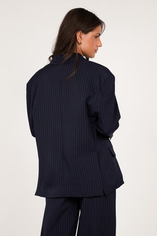Oversized blazer met krijtstreep navy - Vive