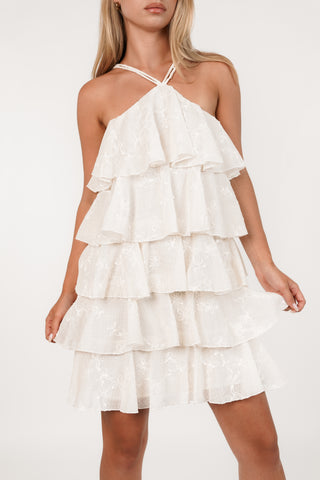 Halterjurkje met ruffles creme - Mila