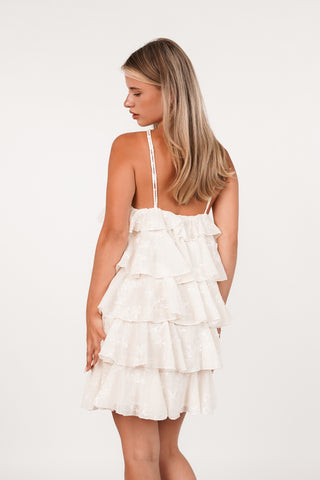Halterjurkje met ruffles creme - Mila