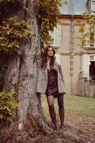 Oversized Hahnentritt-Blazer Beige - Ivy