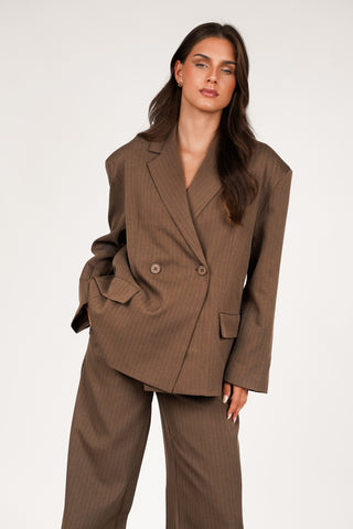 Oversized blazer met krijtstreep bruin - Vive