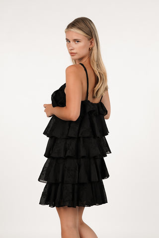 Halterjurkje met ruffles zwart - Mila