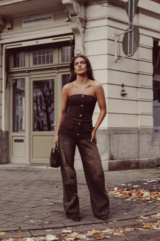 Strapless top with gold buttons brown - Danie