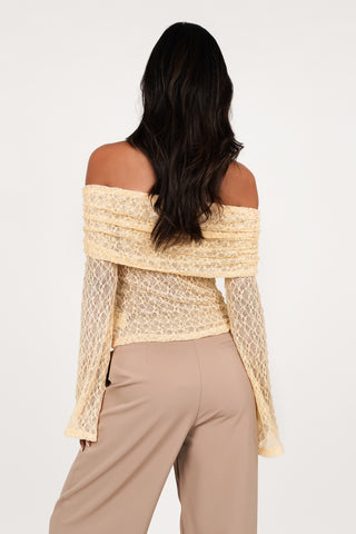 Off shoulder top met kant geel - Aimee