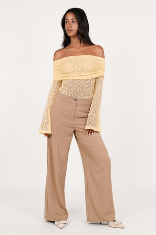 Off shoulder top met kant geel - Aimee