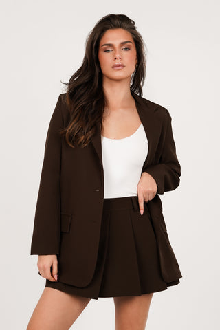 Oversized blazer choco bruin met lange mouwen - Ariane
