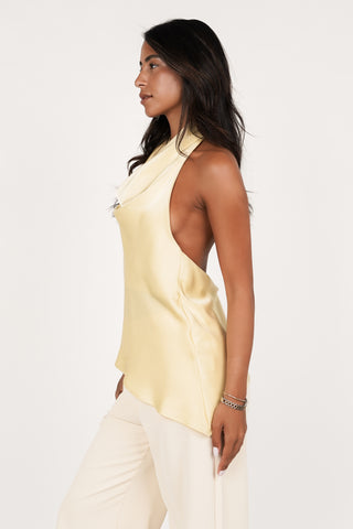 Halter top satijn geel - Denice