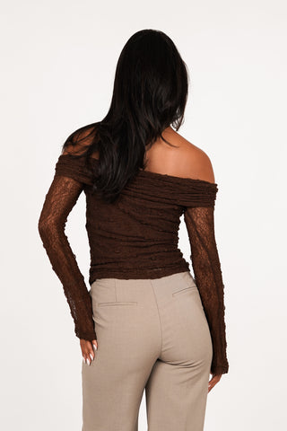 Kanten top off shoulder donker bruin - Nanny
