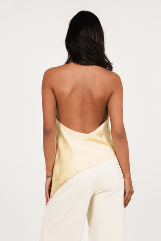 Halter top satijn geel - Denice