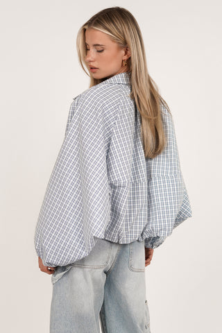 Oversized geruit bomber jack blauw - Leigh