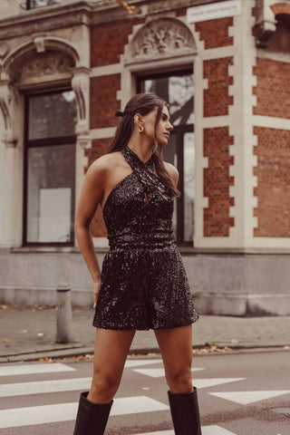 Pailletten top halter zwart - Amber