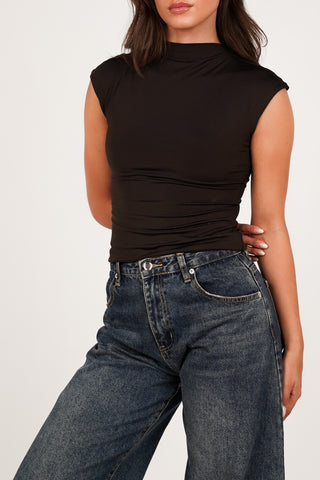 Basic top met korte mouw bruin - Indy