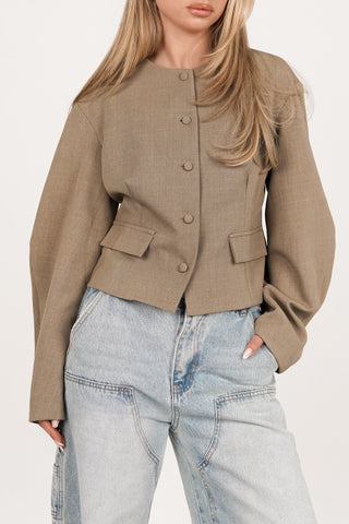 Top aangesloten met knopen taupe - Aylin