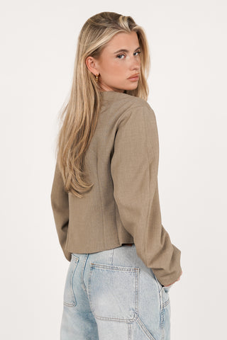 Top aangesloten met knopen taupe - Aylin