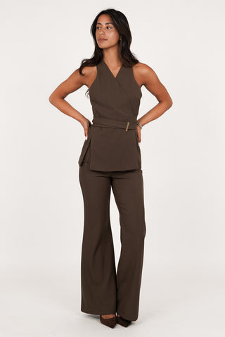 Pantalon dames flared bruin - Alissa