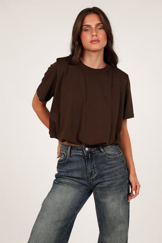 Cropped t-shirt geplooid bruin - Rowen