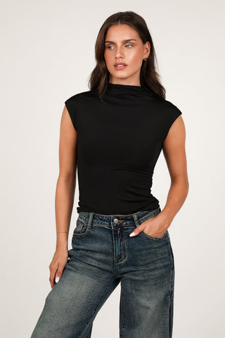 Basic top met korte mouw zwart - Indy