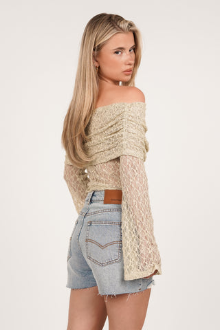 Off shoulder top met kant mint groen - Aimee