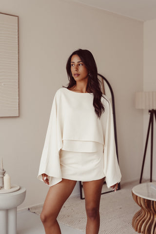 Wijde vlindermouw top beige - Ashley