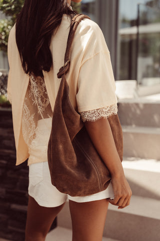 Lederen handtas suede groot bruin - Tirza