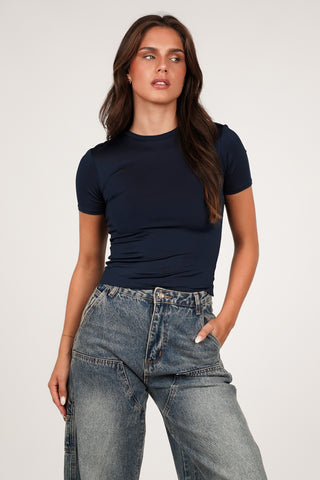 T-shirt stretch korte mouw navy - Sammy