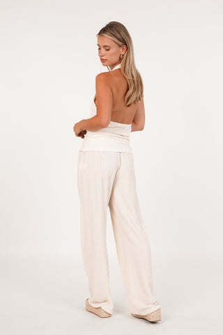 Wijde broek met structuur creme - Sally