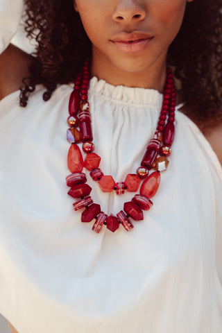 Ketting met grove kralen rood - Maggy
