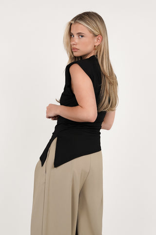 Mouwloze top asymmetrisch zwart - Linde