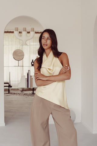 Halter top satijn geel - Denice