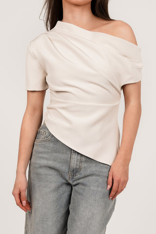 One shoulder top asymmetrisch beige - Tessa