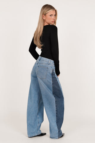 Barrel jeans double denim blauw - Camilla