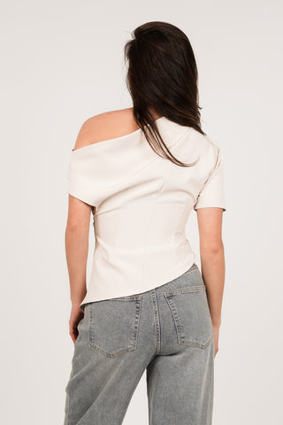 One shoulder top asymmetrisch beige - Tessa