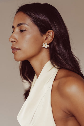 Bloemen oorbellen wit/goud - Zafira