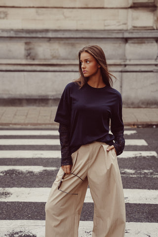 Lange mouwen top met kant navy - Nova