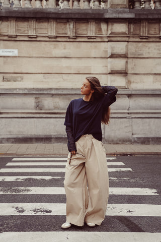 Barrel broek katoen camel - Lara