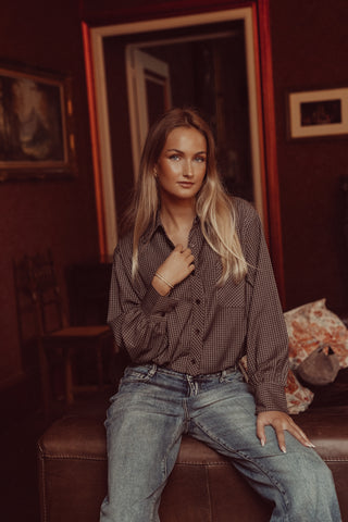 Cropped blouse geruit bruin -  Bliss