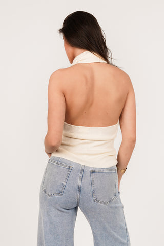 One shoulder top goud detail beige - Pam