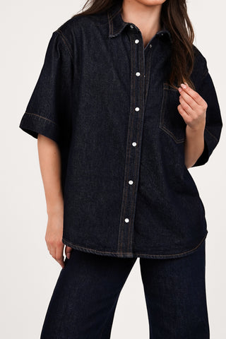 Denim blouse oversized donker blauw - Sereen