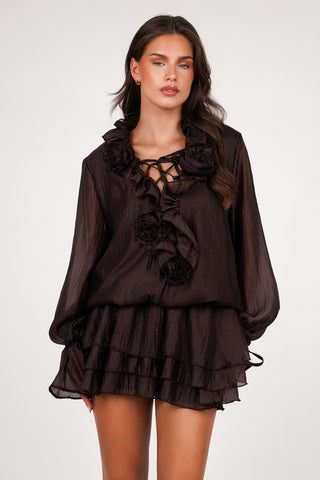 Blouse jurk met rozen bruin - Heaven
