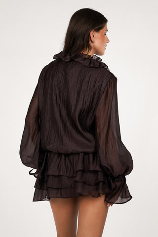 Blouse jurk met rozen bruin - Heaven