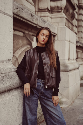 Gilet leatherlook bomber bruin - Yuna