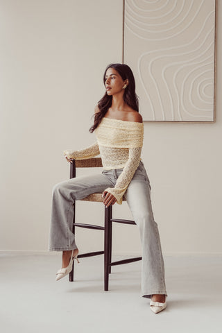 Off shoulder top met kant geel - Aimee