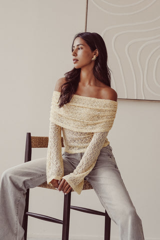 Off shoulder top met kant geel - Aimee