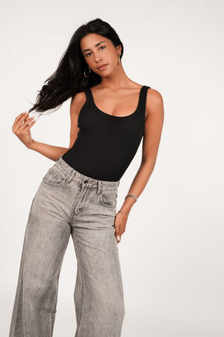 Bodysuit stretch met ribstof zwart - Mary